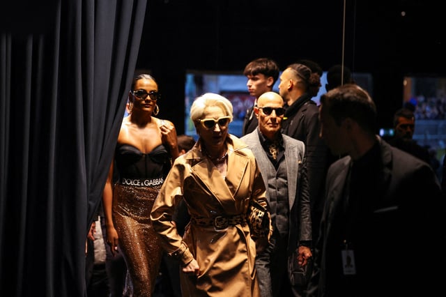 Meryl Streep and Stanley Tucci arrive at the Dolce & Gabbana spring/summer 2026 collection show during Fashion Week in Milan, Italy, September 27, 2025. REUTERS/Claudia Greco