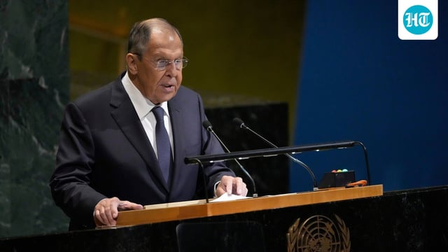 Russia's Minister for Foreign Affairs Sergey Lavrov addresses the 80th session of the United Nations General Assembly.