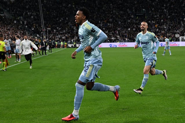 Soccer Football - Serie A -  Juventus v Atalanta - Allianz Stadium, Turin, Italy - September 27, 2025 Juventus' Juan Cabal celebrates scoring their first goal REUTERS/Jennifer Lorenzini