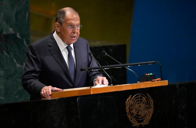 El ministro de Asuntos Exteriores de Rusia, Serguéi Lavrov, se dirige a la 80.ª sesión de la Asamblea General de las Naciones Unidas, el sábado 27 de septiembre de 2025, en la sede de la ONU.
