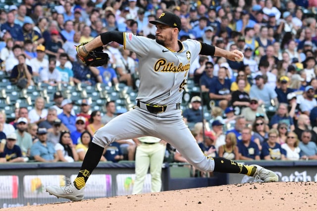 Aug 11, 2025; Milwaukee, Wisconsin, USA;  Pittsburgh Pirates starting pitcher Andrew Heaney (45) throws a pitch in the first inning against the Milwaukee Brewers at American Family Field. Mandatory Credit: Benny Sieu-Imagn Images/File Photo