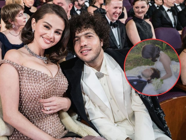 Selena Gomez usó su cuenta de Instagram para publicar las primeras fotografías de su boda. (Crédito: John Shearer / 97th Oscars / Getty Images / @selenagomez / Instagram)