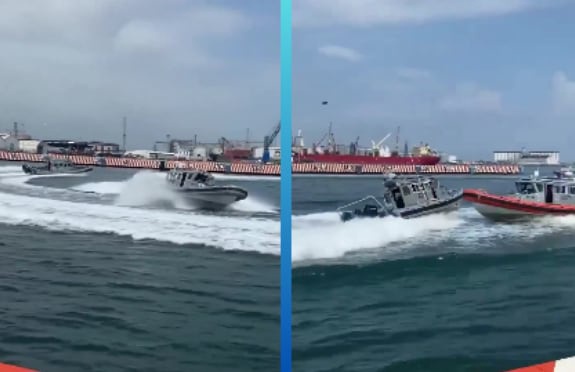 Choque entre embarcaciones en pleno ensayo naval deja dos lesionados en Veracruz. / Imágenes tomadas de X (ADN Noticias).