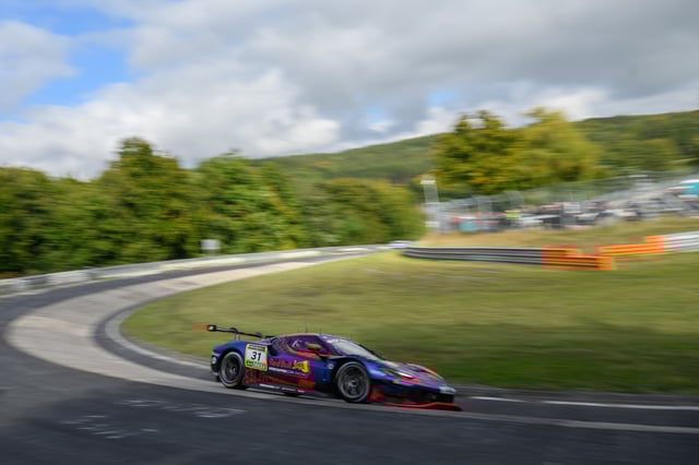 The #31 Ferrari 296 GT3 driven by Max Verstappen of Netherlands and Christopher Lulham of Great Britain during the ADAC Nürburgring Langstrecken-Serie, the 57th ADAC Barbarossapreis, at Nürburgring on September 27, 2025 in Nuerburg, Germany.
