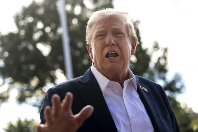 U.S. President Donald Trump speaks to members of the media as he departs the White House  September 26, 2025 in Washington, DC. Under pressure from Trump, the DOJ indicted former FBI Director James Comey on counts of making false statements and obstruction of a congressional proceeding related to the September 2020 Russia investigation.