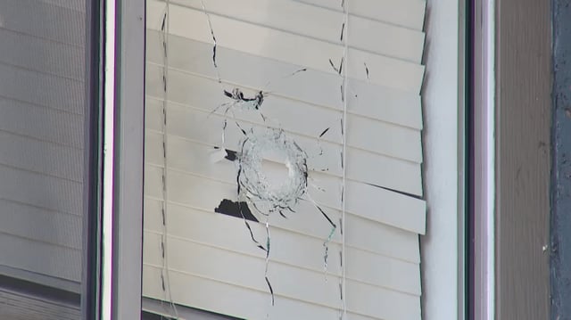 A bullet hole on a window at an apartment complex in unincorporated El Cajon, Sept, 27, 2025.