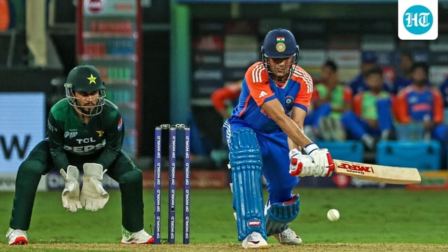 India's Shubman Gill plays a shot.