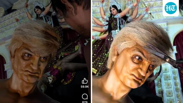 An artist in West Bengal created an idol of ‘asura’ with a likeness to US President Donald Trump. 
