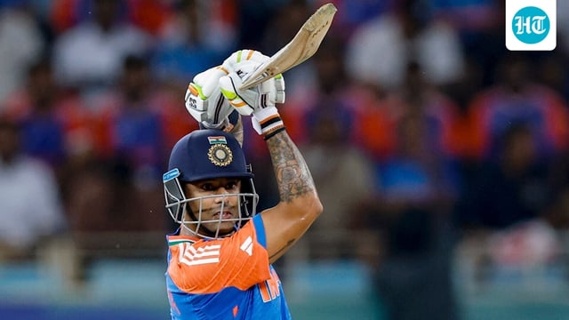 India's Suryakumar Yadav plays a shot.