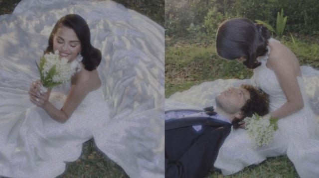 Selena Gomez wearing her ralph lauren wedding dress