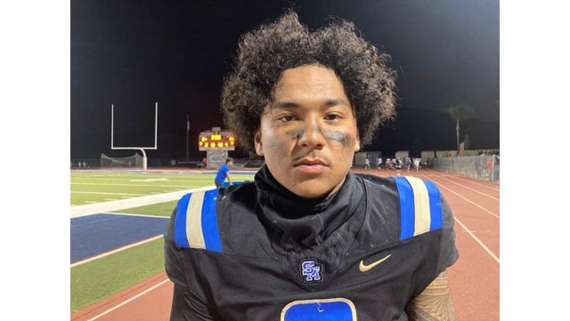 Santa Margarita linebacker Dash Fifita had two sacks in a 14-0 loss against Bishop Gorman of Nevada on Saturday, Sept. 27, 2025 at Tesoro High. (Photo by Dan Albano, Orange County Register)