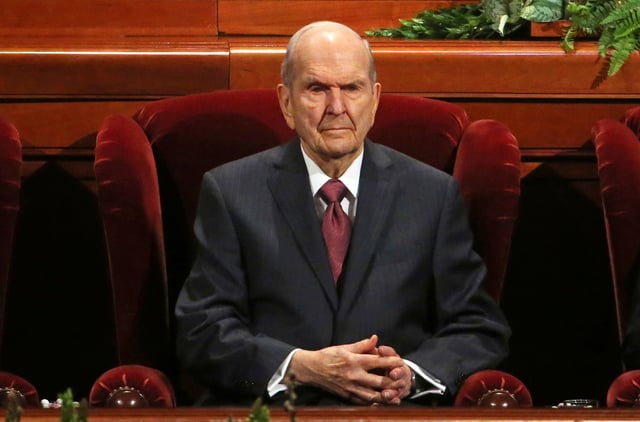 FILE - Church President Russell M. Nelson looks on during The Church of Jesus Christ of Latter-day Saints' conference on April 6, 2019, in Salt Lake City. (AP Photo/Rick Bowmer, File)