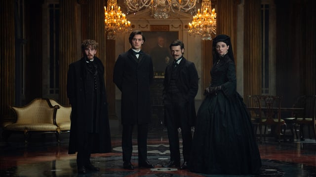 Fionn O'Shea, left, Louis Partridge, Anthony Boyle and Emily Fairn in Netflix's "House of Guinness." (Netflix/TNS)