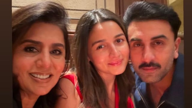 Neetu Kapoor with son Ranbir Kapoor and daughter-in-law Alia Bhatt