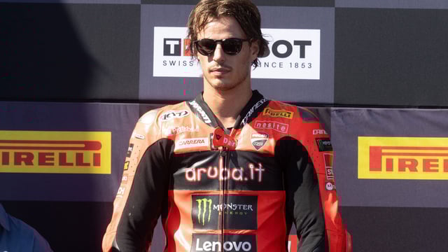Nicolo Bulega, 2025 Aragon WorldSBK, podium. Credit: Gold and Goose.