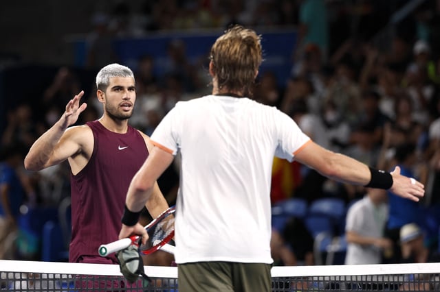 Tennis - ATP 500 - Japan Open Tennis Championships - Ariake Coliseum, Tokyo, Japan - September 27, 2025 Spain's Carlos Alcaraz after winning his round of 16 match against Belgium's Zizou Bergs REUTERS/Manami Yamada