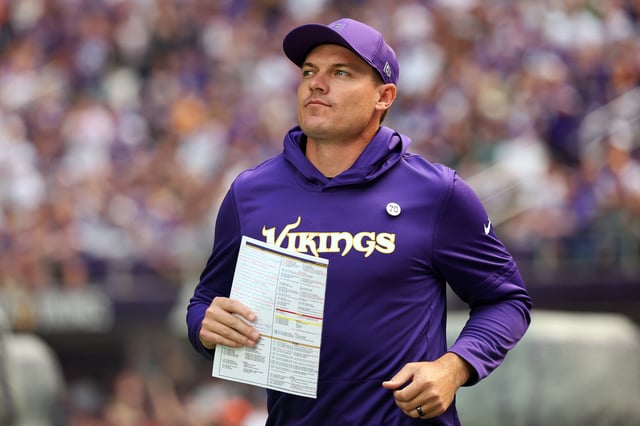 Head coach Kevin O'Connell of the Minnesota Vikings looks on prior to the start of the game against the Cincinnati Bengals at U.S. Bank Stadium on September 21, 2025 in Minneapolis, Minnesota.
