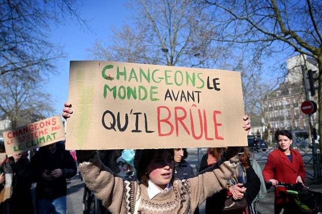 Des marches pour le climat sont organisées dans 66 villes en France ce dimanche 28 septembre 2025. Photo d’illustration : mobilisation à l’appel de Youth for climate à Rennes en mars 2023.
