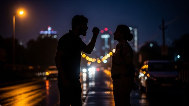 man argues with woman officer