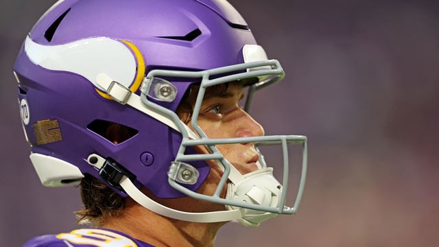 Sep 14, 2025; Minneapolis, Minnesota, USA; Minnesota Vikings quarterback J.J. McCarthy (9) takes the field before the game against Atlanta Falcons at U.S. Bank Stadium. Mandatory Credit: Matt Krohn-Imagn Images
