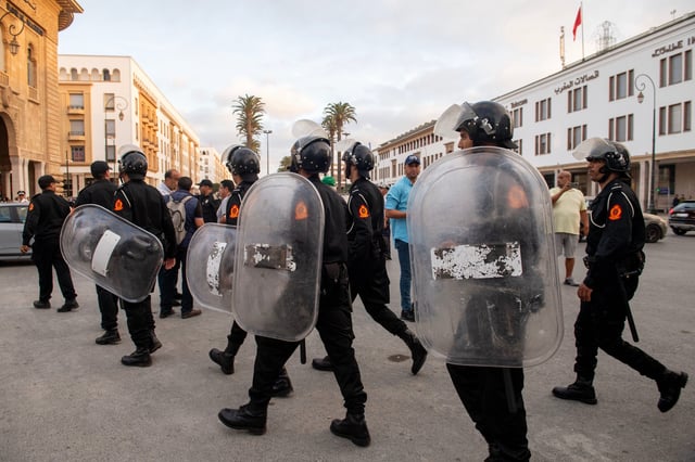 Security forces disperse and arrest protesters during a demonstration demanding healthcare and education reforms, in Rabat, Morocco, on Saturday, Sept. 27, 2025. (AP Photo)
