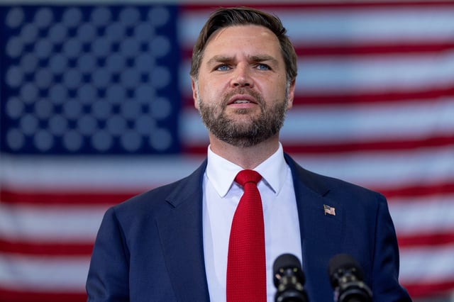 U.S. Vice President JD Vance speaks about tax cuts and support for law enforcement at Concord–Padgett Regional Airport, Concord, North Carolina, U.S.  September 24, 2025. Alex Brandon/Pool via REUTERS/File Photo