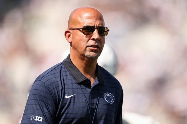 Head coach James Franklin of the Penn State Nittany Lions looks on before the game against the Villanova Wildcats at West Shore Home Field at Beaver Stadium on September 13, 2025 in State College, Pennsylvania.