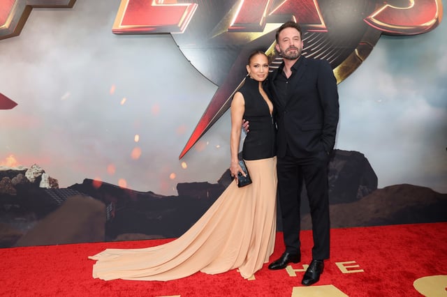 Jennifer Lopez, left, and Ben Affleck attend the premiere of "The Flash" on June 12, 2023, in Hollywood.