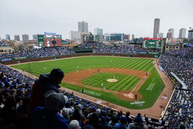Fans watch the Chicago Cubs-San Diego Padres game during the home opener on April 4, 2025, at Wrigley Field in Chicago. (Armando L. Sanchez/Chicago Tribune/Tribune News Service via Getty Images)
