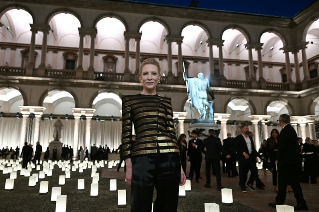 L'actrice Cate Blanchett lors de la présentation du défilé Armani à Milan, le 28 septembre 2025