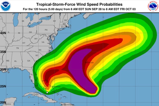 A map from the National Hurricane Center (NHC) shows potential wind speeds from Tropical Storm Imelda.