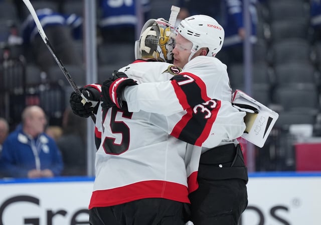 Ottawa Senators Brady Tkachuk and Linus Ullmark (Nick Turchiaro-Imagn Images)
