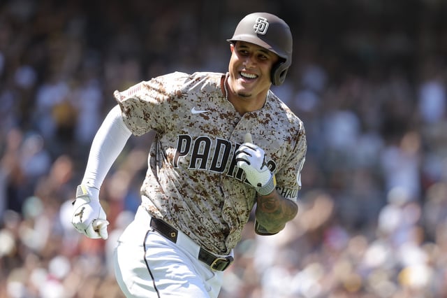 SAN DIEGO, CALIFORNIA – SEPTEMBER 28: Manny Machado #13 of the San Diego Padres smiles after a home run against the Arizona Diamondbacks during the third inning at Petco Park on September 28, 2025 in San Diego, California. (Photo by Meg McLaughlin/Getty Images)