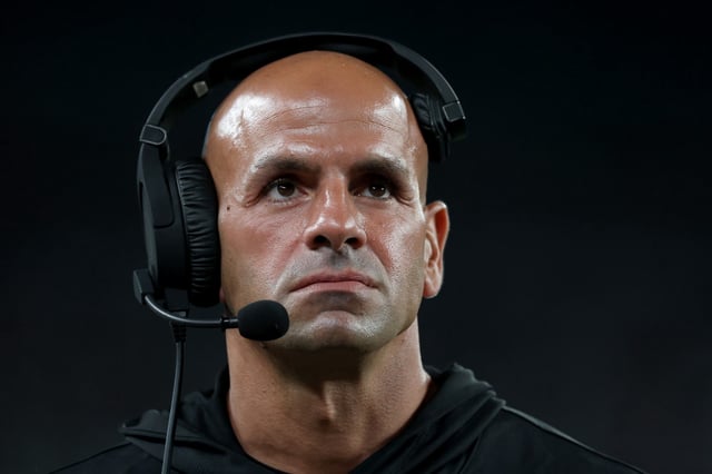 EAST RUTHERFORD, NEW JERSEY - SEPTEMBER 19: Head coach Robert Saleh of the New York Jets looks on against the New England Patriots during the second quarter in the game at MetLife Stadium on September 19, 2024 in East Rutherford, New Jersey. Jets' Robert Saleh now joins small list of NFL head coaches who have been fired during the regular season.