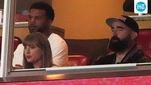 Taylor Swift cheered for her fiancé Travis Kelce at Arrowhead Stadium on Sunday.