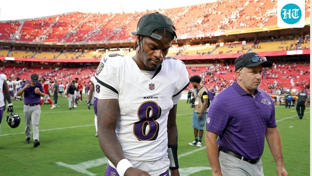 Baltimore Ravens quarterback Lamar Jackson heads off the field following game against the Kansas City Chiefs on Sunday