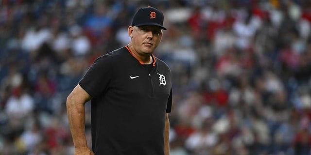 Jul 3, 2025; Washington, District of Columbia, USA; Detroit Tigers manager A.J. Hinch on the field against the Washington Nationals during the fifth inning at Nationals Park. Mandatory Credit: Brad Mills-Imagn Images