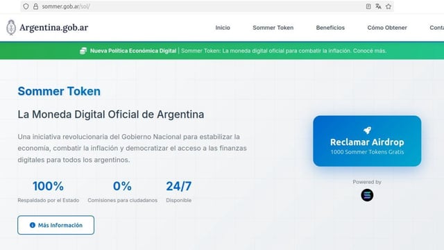 El sitio oficial sommer.gob.ar, del Hospital Nacional Sommer, publicita el presunto criptoactivo argentino. 