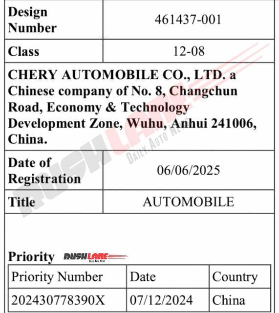 Chery Tiggo 8 SUV Patented in India
