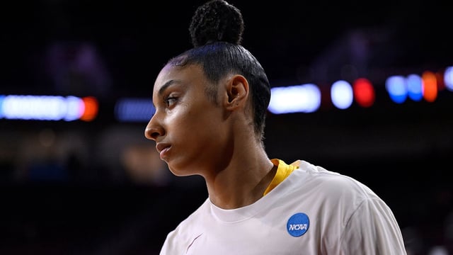 Mar 24, 2025; Los Angeles, California, USA; USC Trojans guard JuJu Watkins (12) during pregame warmups before an NCAA Tournament second round game against the Mississippi State Bulldogs at Galen Center. Mandatory Credit: Robert Hanashiro-Imagn Images
