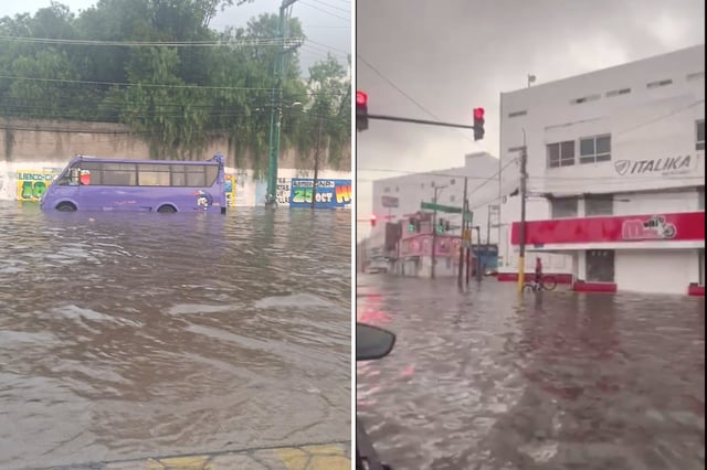 La lluvia de este domingo, que se prolongó por más de una hora, convirtió vialidades en auténticos ríos, dejando vehículos varados y generando múltiples reportes de emergencia. FOTO: Especial