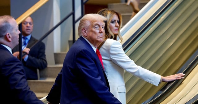 Donald Trump and first lady Melania Trump on the escalator to attend the 80th UN General Assembly, in New York City, on September 23. Reuters
