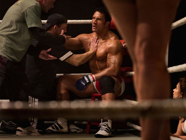 Dwayne Johnson appears in a scene from "The Smashing Machine." (Cheryl Dunn/A24 via AP)