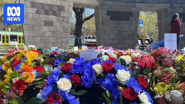 Bright flowers at the Victoria Police Memorial in the Kings Domain Gardens, Melbourne.