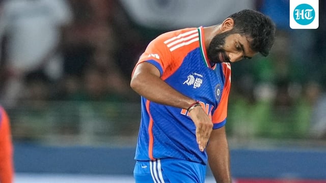 Jasprit Bumrah celebrates the wicket of Pakistan's Haris Rauf during the Asia Cup cricket final.