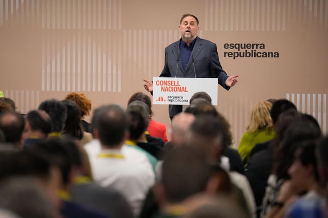 El presidente de ERC, Oriol Junqueras, durante su discurso en el último consejo nacional del partido.