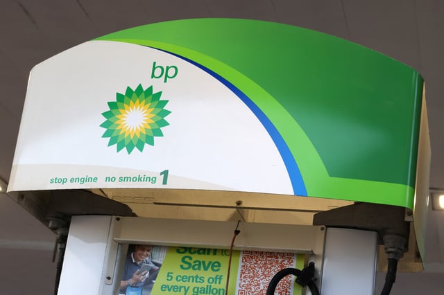 The BP logo is seen at a BP gas station in Manhattan, New York City, U.S., November 24, 2021. REUTERS/Andrew Kelly