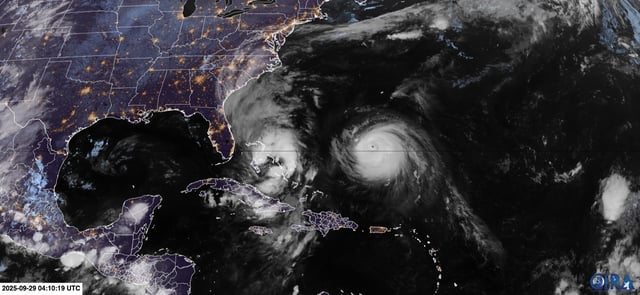 Imelda and Humberto spin off the US Southeast Coast.