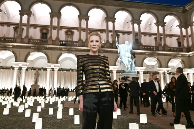 The actor Cate Blanchett at the Giorgio Armani show at Milan Fashion Week.