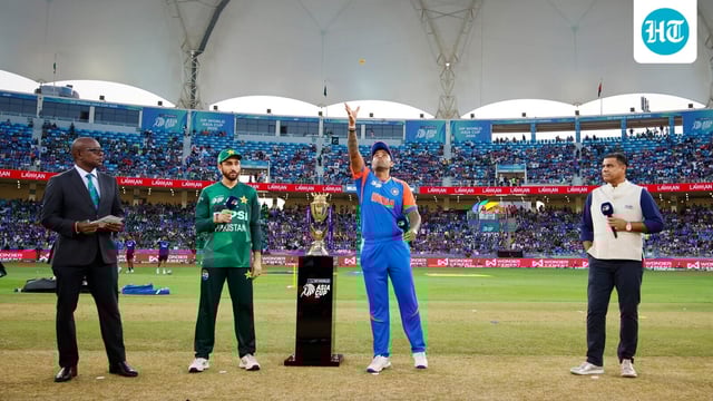 India's captain Suryakumar Yadav and Pakistan's captain Salman Agha at the toss.